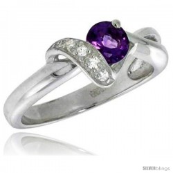 Highest Quality Sterling Silver 5/16 in (8 mm) wide Right Hand Knot Ring, Brilliant Cut Clear & Amethyst-colored CZ Stones