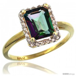 10k Yellow Gold Diamond Mystic Topaz Ring 1.6 ct Emerald Shape 8x6 mm, 1/2 in wide