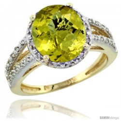 10k Yellow Gold Diamond Halo Lemon Quartz Ring 2.85 Carat Oval Shape 11X9 mm, 7/16 in (11mm) wide