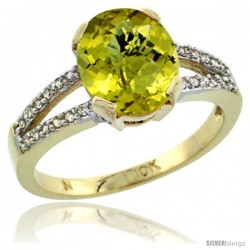 10k Yellow Gold and Diamond Halo Lemon Quartz Ring 2.4 carat Oval shape 10X8 mm, 3/8 in (10mm) wide