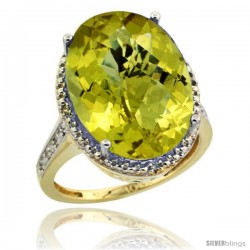 10k Yellow Gold Diamond Lemon Quartz Ring 13.56 ct Large Oval 18x13 mm Stone, 3/4 in wide