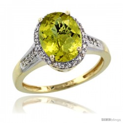 10k Yellow Gold Diamond Lemon Quartz Ring 2.4 ct Oval Stone 10x8 mm, 1/2 in wide