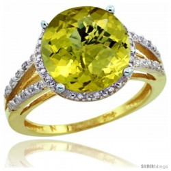 10k Yellow Gold Diamond Lemon Quartz Ring 5.25 ct Round Shape 11 mm, 1/2 in wide