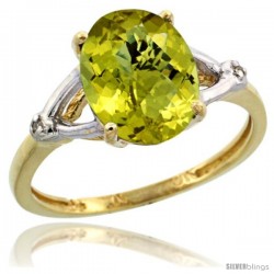 10k Yellow Gold Diamond Lemon Quartz Ring 2.4 ct Oval Stone 10x8 mm, 3/8 in wide