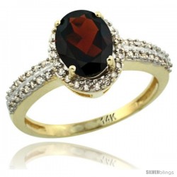 14k Yellow Gold Diamond Halo Garnet Ring 1.2 ct Oval Stone 8x6 mm, 3/8 in wide