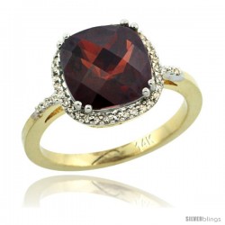 14k Yellow Gold Diamond Garnet Ring 3.05 ct Cushion Cut 9x9 mm, 1/2 in wide