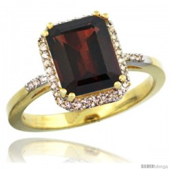 14k Yellow Gold Diamond Garnet Ring 2.53 ct Emerald Shape 9x7 mm, 1/2 in wide