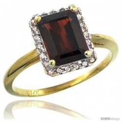 14k Yellow Gold Diamond Garnet Ring 1.6 ct Emerald Shape 8x6 mm, 1/2 in wide