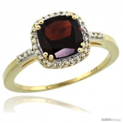 14k Yellow Gold Diamond Garnet Ring 1.5 ct Checkerboard Cut Cushion Shape 7 mm, 3/8 in wide