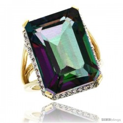 10k Yellow Gold Diamond Mystic Topaz Ring 14.96 ct Emerald shape 18x13 mm Stone, 13/16 in wide