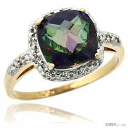 10k Yellow Gold Diamond Mystic Topaz Ring 2.08 ct Cushion cut 8 mm Stone 1/2 in wide