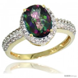 10k Yellow Gold Diamond Mystic Topaz Ring Oval Stone 9x7 mm 1.76 ct 1/2 in wide