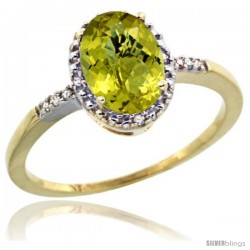 10k Yellow Gold Diamond Lemon Quartz Ring 1.17 ct Oval Stone 8x6 mm, 3/8 in wide