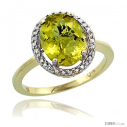 10k Yellow Gold Diamond Lemon Quartz Ring 2.4 ct Oval Stone 10x8 mm, 1/2 in wide -Style Cy927114