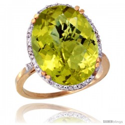 10k Yellow Gold Diamond Halo Large Lemon Quartz Ring 10.3 ct Oval Stone 18x13 mm, 3/4 in wide