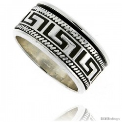 Sterling Silver Men's Spinner Ring Greek Key Pattern Handmade 1/2 in wide