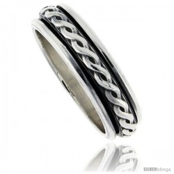 Sterling Silver Men's Spinner Ring Rope Design Handmade 5/16 wide