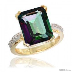 10k Yellow Gold Diamond Mystic Topaz Ring 5.83 ct Emerald Shape 12x10 Stone 1/2 in wide