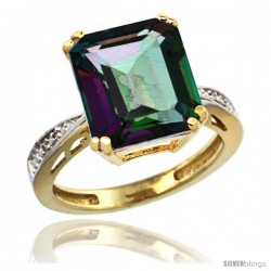 10k Yellow Gold Diamond Mystic Topaz Ring 5.83 ct Emerald Shape 12x10 Stone 1/2 in wide -Style Cy908149