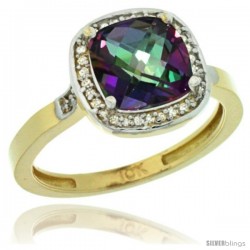 10k Yellow Gold Diamond Mystic Topaz Ring 2.08 ct Checkerboard Cushion 8mm Stone 1/2.08 in wide