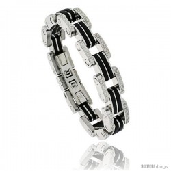 Gent's Stainless Steel & Rubber Link Bracelet, w/ Greek Key Pattern, 1/2 in wide, 8 1/2 in long