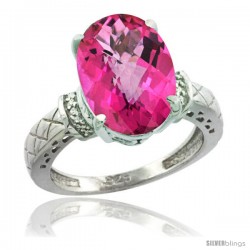 Sterling Silver Diamond Natural Pink Topaz Ring 5.5 ct Oval 14x10 Stone