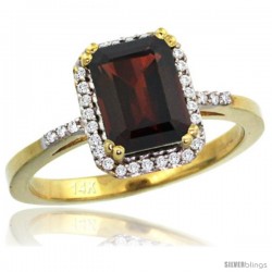 14k Yellow Gold Diamond Garnet Ring 1.6 ct Emerald Shape 8x6 mm, 1/2 in wide -Style Cy410129