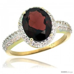 14k Yellow Gold Diamond Garnet Ring Oval Stone 10x8 mm 2.4 ct 1/2 in wide