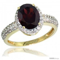 14k Yellow Gold Diamond Garnet Ring Oval Stone 9x7 mm 1.76 ct 1/2 in wide