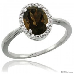 Sterling Silver Natural Smoky Topaz Diamond Halo Ring 1.17 Carat 8X6 mm Oval Shape, 1/2 in wide