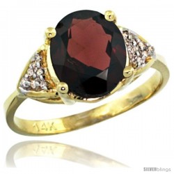 14k Yellow Gold Diamond Garnet Ring 2.40 ct Oval 10x8 Stone 3/8 in wide