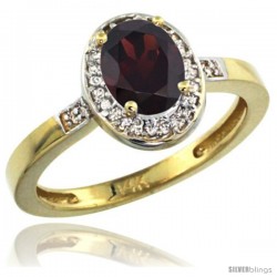 14k Yellow Gold Diamond Garnet Ring 1 ct 7x5 Stone 1/2 in wide