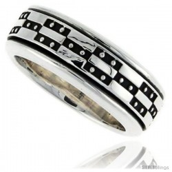 Sterling Silver Men's Spinner Ring Geometric Design Handmade 3/8 in wide