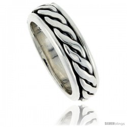 Sterling Silver Men's Spinner Ring Rope Design Handmade 5/16 wide -Style Xrt33