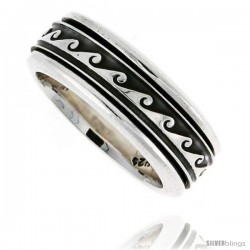 Sterling Silver Men's Spinner Ring Wave Design Handmade 5/16 wide