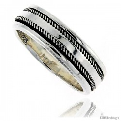 Sterling Silver Men's Spinner Ring Rope Edge Design Handmade 5/16 wide