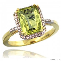 10k Yellow Gold Diamond Lemon Quartz Ring 2.53 ct Emerald Shape 9x7 mm, 1/2 in wide