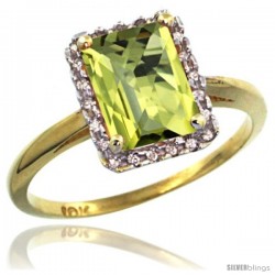 10k Yellow Gold Diamond Lemon Quartz Ring 1.6 ct Emerald Shape 8x6 mm, 1/2 in wide