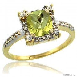 10k Yellow Gold Diamond Halo Lemon Quatrz Ring 1.2 ct Checkerboard Cut Cushion 6 mm, 11/32 in wide