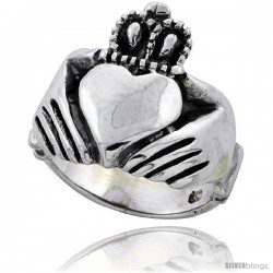 Sterling Silver Large Claddagh Ring 3/4 in wide