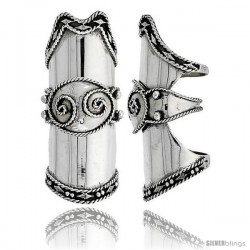 Sterling Silver Finger Armor Ring w/ Swirl Design, 2 3/8 in wide