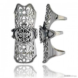 Sterling Silver Filigree Finger Armor Ring, 2 1/4 in wide