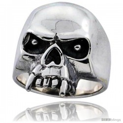 Sterling Silver Skull Ring Fangs 1 1/8 in wide