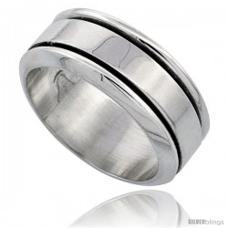 Sterling Silver Men's Spinner Ring 11/32 in (9 mm) Polished Flat Band Handmade