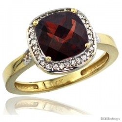 14k Yellow Gold Diamond Garnet Ring 2.08 ct Checkerboard Cushion 8mm Stone 1/2.08 in wide