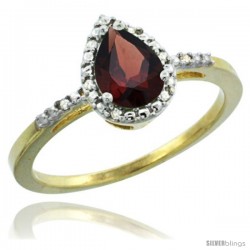 14k Yellow Gold Diamond Garnet Ring 0.59 ct Tear Drop 7x5 Stone 3/8 in wide