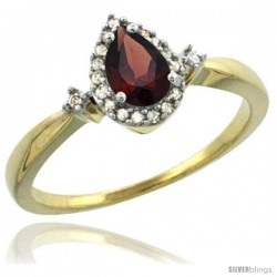 14k Yellow Gold Diamond Garnet Ring 0.33 ct Tear Drop 6x4 Stone 3/8 in wide