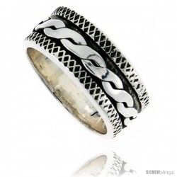 Sterling Silver Men's Spinner Ring Rope Design Handmade 3/8 in wide