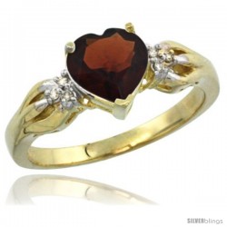 14k Yellow Gold Ladies Natural Garnet ring Heart shape 7x7 Stone Diamond Accent