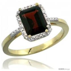 14k Yellow Gold Ladies Natural Garnet Ring Emerald-shape 8x6 Stone Diamond Accent